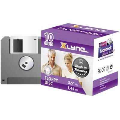 Floppy Disk Box with 10 Floppy Disks, 3.5 inches, 1.44 MB. Packaging displays 'Made in Germany' seal and the XLYNE brand logo.