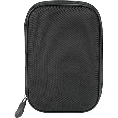 Black, structured case with a side zip, suitable for storing small electronic devices or accessories.