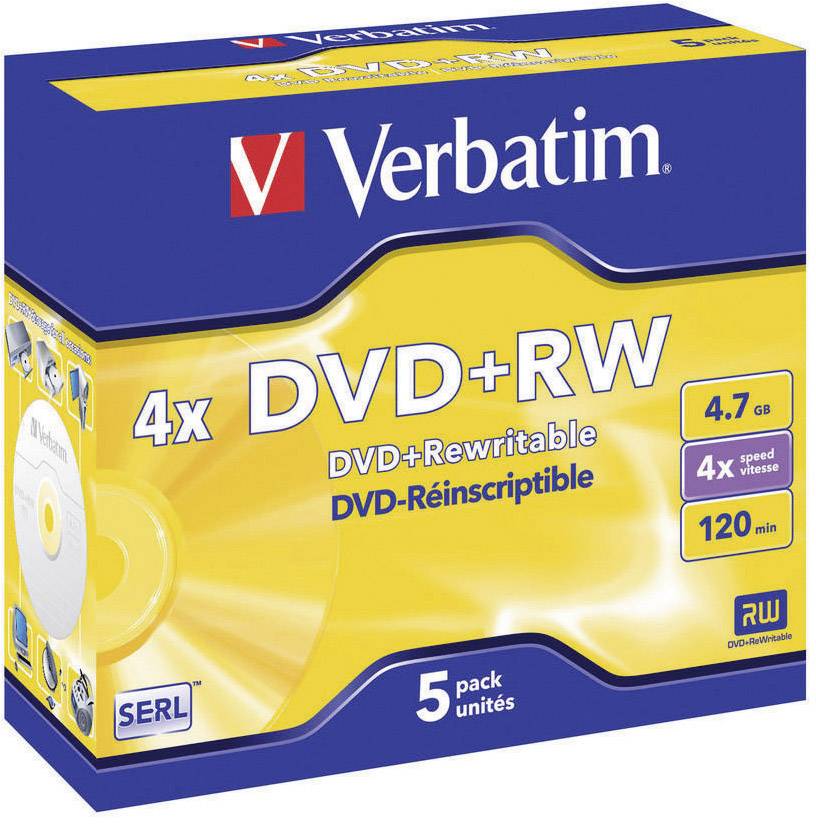Verbatim 43229 Blank DVD+RW 4.7 GB 5 pc(s) Jewel case Rewritable, Silver matte surface