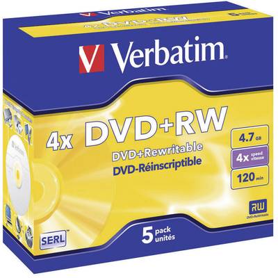 Verbatim 43229 Blank DVD+RW 4.7 GB 5 pc(s) Jewel case Rewritable, Silver matte surface