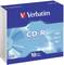 A pack of Verbatim CD-Rs, 700 MB storage capacity, 52x write speed, 80 minutes recording time, in a 10-pack.