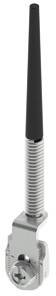 A metallic antenna with a black, conical end. It is slender and has a ribbed, silver segment in the middle.