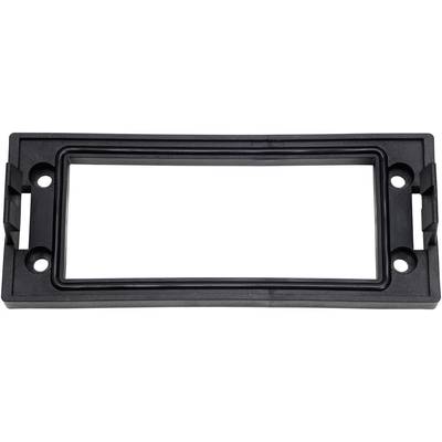 Black rectangular plastic frame with four screw holes at the corners, suitable for mounting or holding a device.