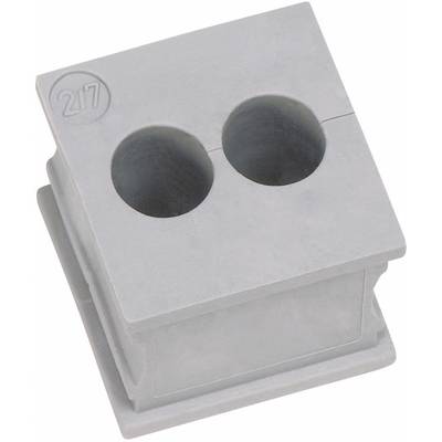 Grey concrete block with two circular holes, known as a breeze block or building block, commonly used in construction for stable structures.