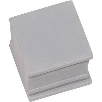 A grey, square concrete block with a smooth surface and stepped base, used as a building element or decorative feature.