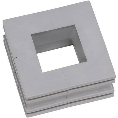 Grey square plastic part with a square hole in the centre. It consists of multiple layered sections.