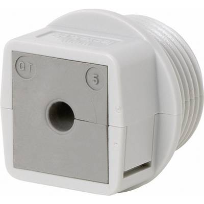 A square, grey adapter with a hole in the centre, labelled 'QT 5'.