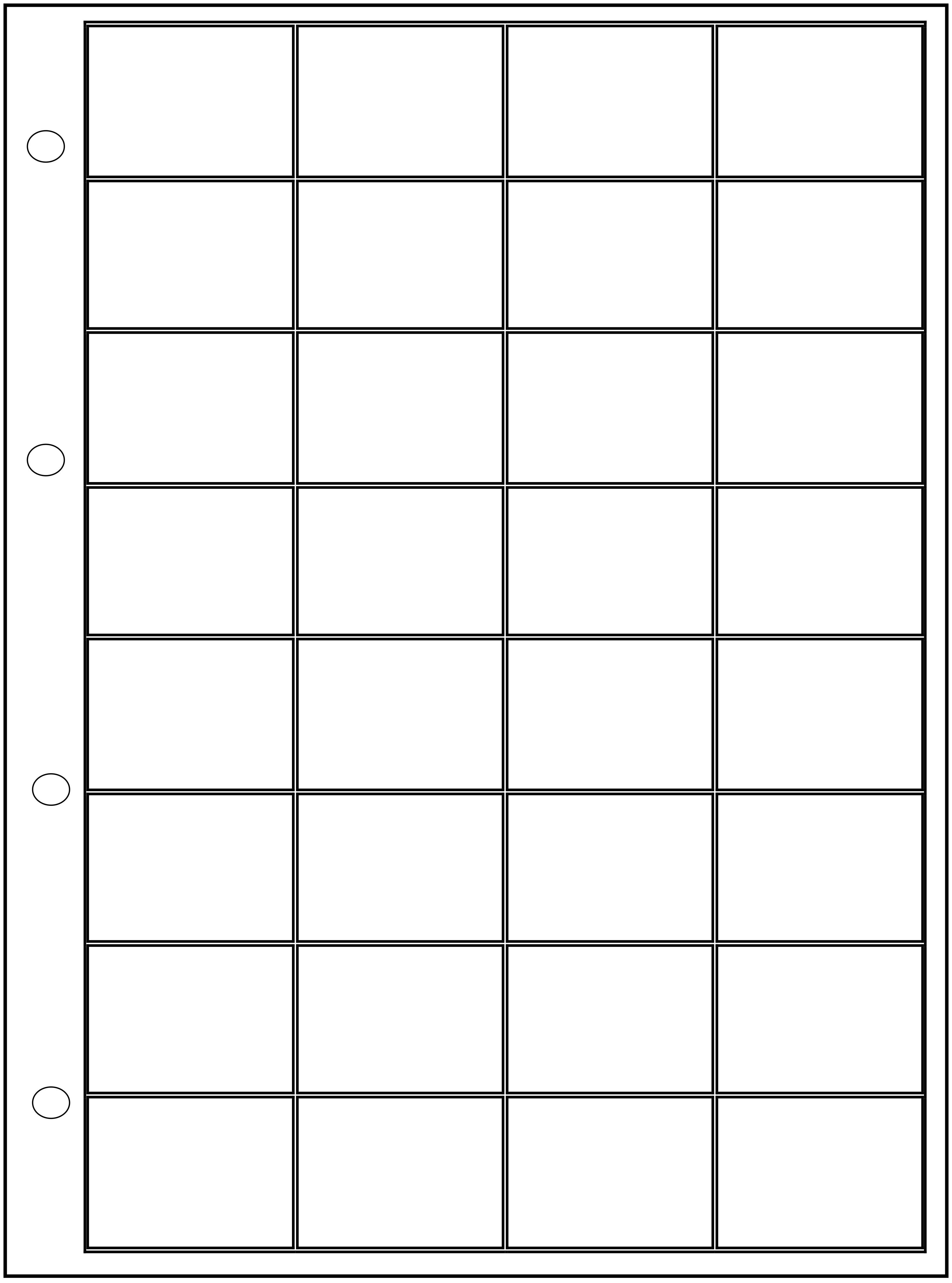 An empty 5x4 grid on a sheet of paper with three holes punched on the left-hand side.