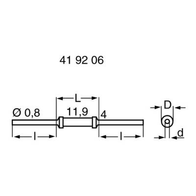 Technical drawing of a small component with dimensions: Length 11.9 mm, Diameter 0.8 mm. Further details are marked L, 4, D, and d.