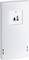 A white sensor with symbols for humidity and temperature displays environmental monitoring.