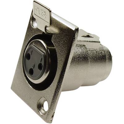 'A metal XLR plug with three pins, typically used for audio connections in professional audio systems.'