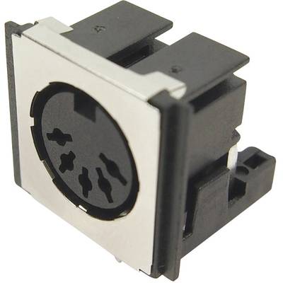 A silver and black electric plug, likely a PS/2 connector, for connecting peripheral devices such as keyboards.