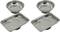 Four magnetic stainless steel trays, two round and two rectangular, used for storing small parts or screws.