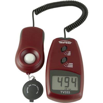 A digital light metre with display shows '494 Lux' to measure ambient light. The device has two buttons and a removable sensor cover.