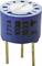 Electronic blue trim potentiometer with three pins, model number and value markings in black text on the surface.