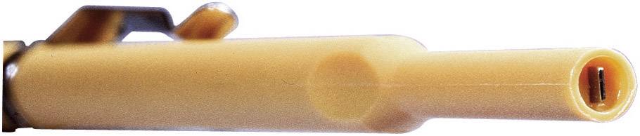 Close-up of a yellow toy accessory in the shape of a tube with a small lever.