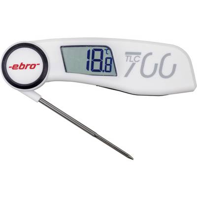 Electronic thermometer displaying '18.8°C' on the screen. White housing with 'ebro' in a red circle. Suitable for temperature measurements.