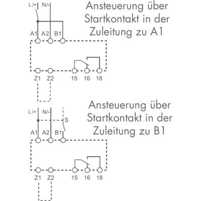 Circuit diagram for controlling start contacts; top: line to 'A1', bottom: line to 'B1', both with markings of contact points.