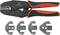 Toolcraft pliers with interchangeable crimping inserts. Includes four different attachments for crimping various cable types.