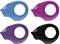 Four Sellotape dispensers in Blue, Pink, Purple and Black. Each dispenser has a round opening and a compact design.