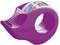 Lilac tape dispenser with transparent adhesive tape for office or home use.