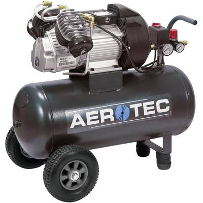 A black compressor with wheels and pressure gauges, labelled 'Aerotec'.