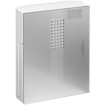 A white consumer unit with multiple ventilation slots and a simple, modern design.
