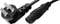 A black network cable with a three-pin plug and an IEC connector, commonly used for computers and electronic devices.