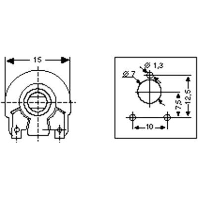 Technical drawing of a circular component with a central hole, dimensionally specified with a 15 mm diameter and 12.5 mm in height.