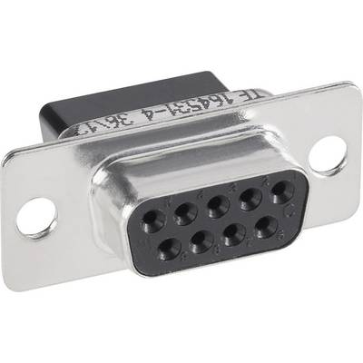 A 9-pin D-sub plug in a metal housing, commonly used for serial connections.