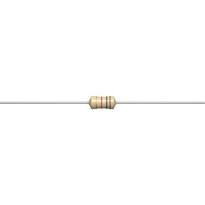 A resistor with coloured rings: brown, black, red and gold. It has a resistance value of 1 kΩ with a tolerance of 5%.