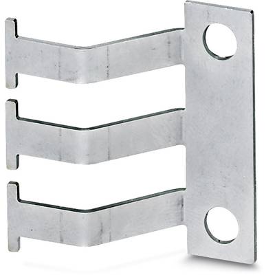 Metal connecting piece with three parallel flat arms and two round mounting holes. Used for stabilisation.