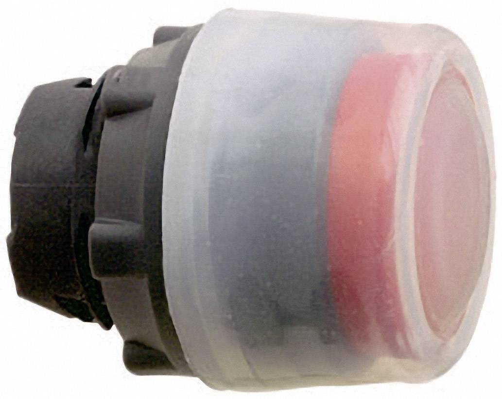 A red, round button in a transparent, cylindrical cover. Suitable for use as an emergency stop switch.