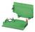 Green plastic terminal cover, comprising two parts. One cover shows screws and connections for electrical contact.