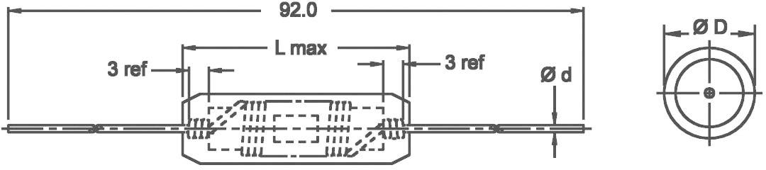 Technical drawing of a cylindrical component with dimensions: Length 92.0 mm, maximum internal diameter 'Ø D', hole diameter 'Ø d'.