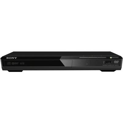 Black Sony DVD player with USB port. Main menu buttons located in the top right.
