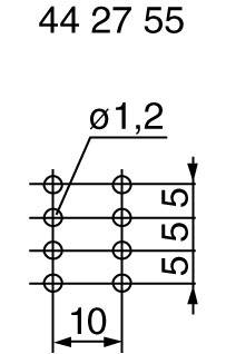 Technical drawing shows a grid with holes, diameter 1.2 mm and spacings of 10 mm and 5.55 mm, with number '44 27 55' at the top.