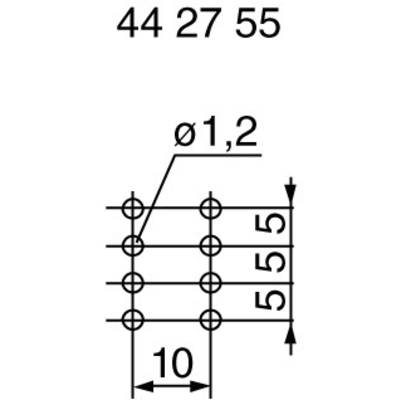 Technical drawing shows a grid with holes, diameter 1.2 mm and spacings of 10 mm and 5.55 mm, with number '44 27 55' at the top.
