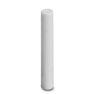 A white, cylindrical candle stick stands upright.