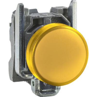 A yellow push button on a metal mounting, likely for industrial control applications.