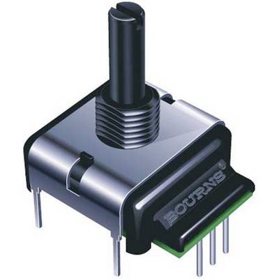 A black rotary potentiometer with 'BOURNS' labelling on the side, mounted on a circuit board with multiple connections.
