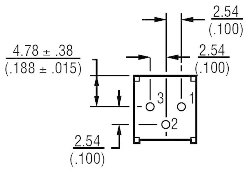 Circuit diagram view of an electrical connector with dimensions in millimetres and inches. Markings indicate spacing between contacts.