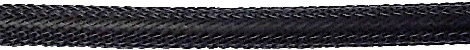 A black, braided cable or hose that appears flexible and thick, potentially suitable for industrial or electronic applications.