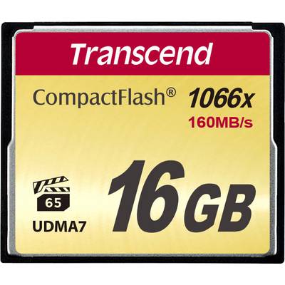 Transcend CompactFlash memory card with 16 GB capacity, speed of 1066x, 160 MB/s UDMA7.