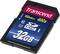 Transcend SD card with 32 GB storage, Class 10 speed rating, suitable for fast data transfers up to 60MB/s.