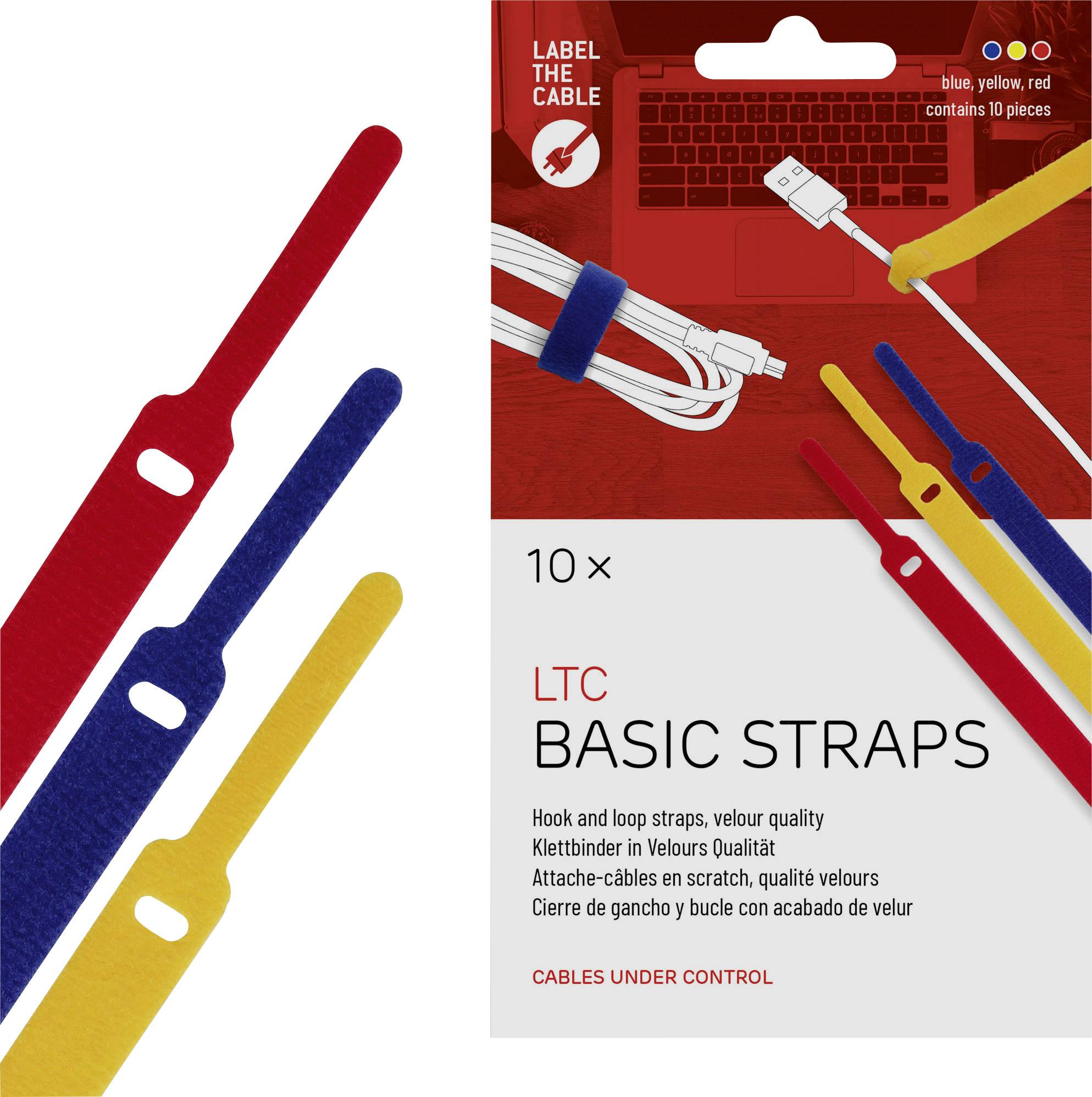 Label the Cable LTC 1130 19 inch Hook-and-loop cable tie Yellow, Blue, Red