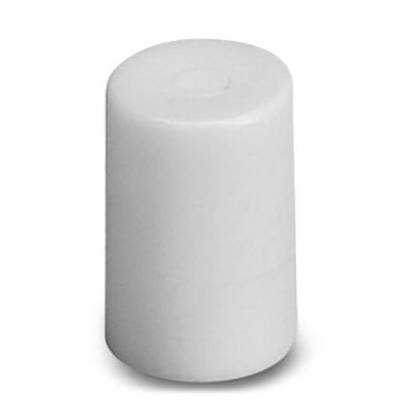 A white cylindrical rubber stopper, standing upright, against a white background.