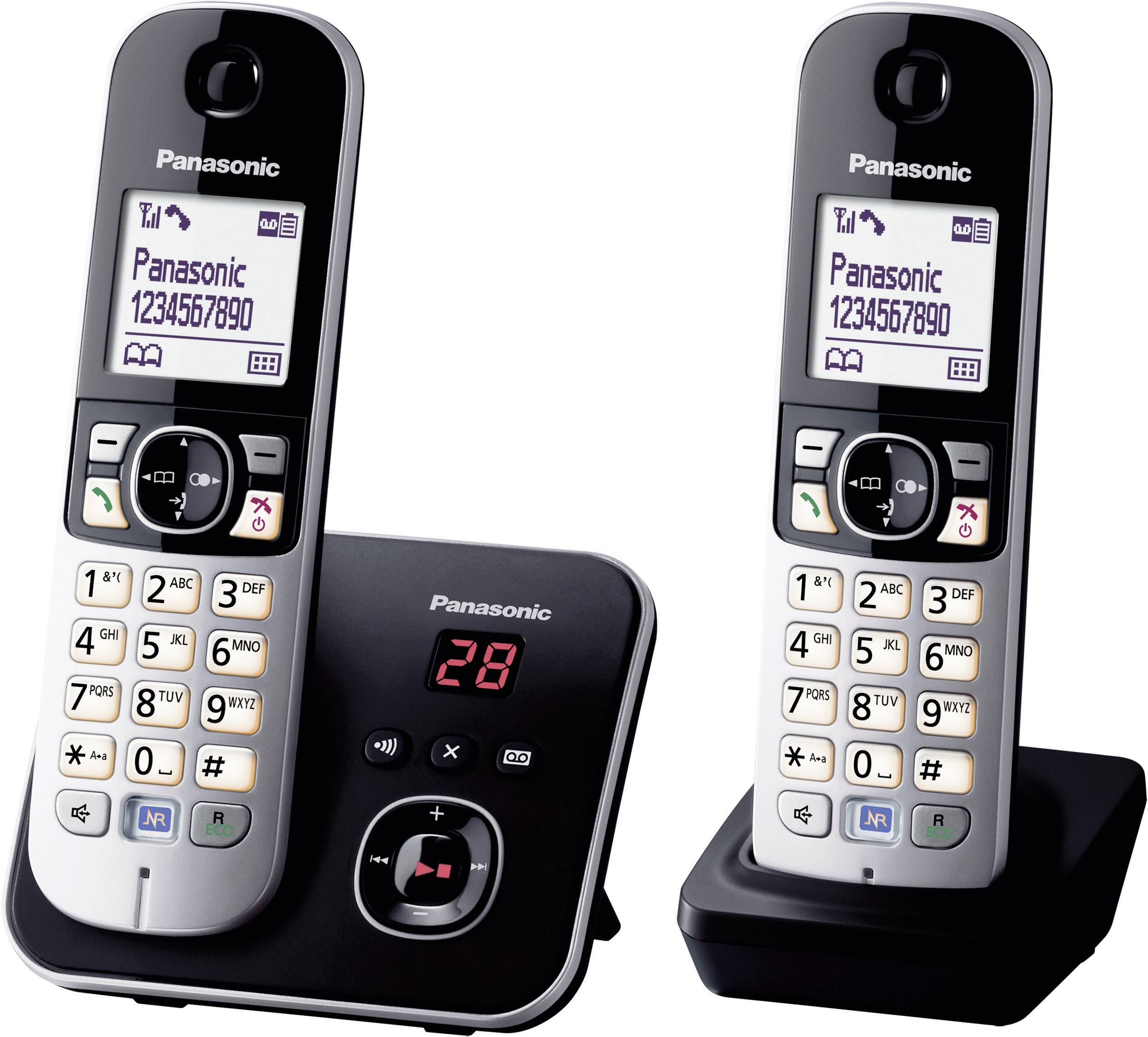 Panasonic KX-TG6822 Duo DECT, GAP Cordless analogue Answerphone, Hands-free Black, Silver