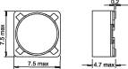 Technical drawing of a square component with circular elements in the centre and dimensions on the sides.