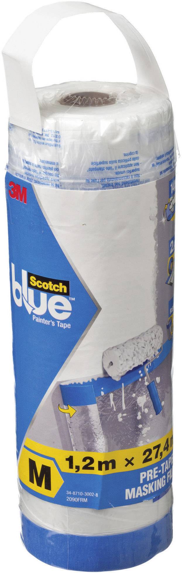 Roller with painter's masking film and 'Scotch Blue' masking tape, size M, 1.2m x 27.4m, for covering and protection work.